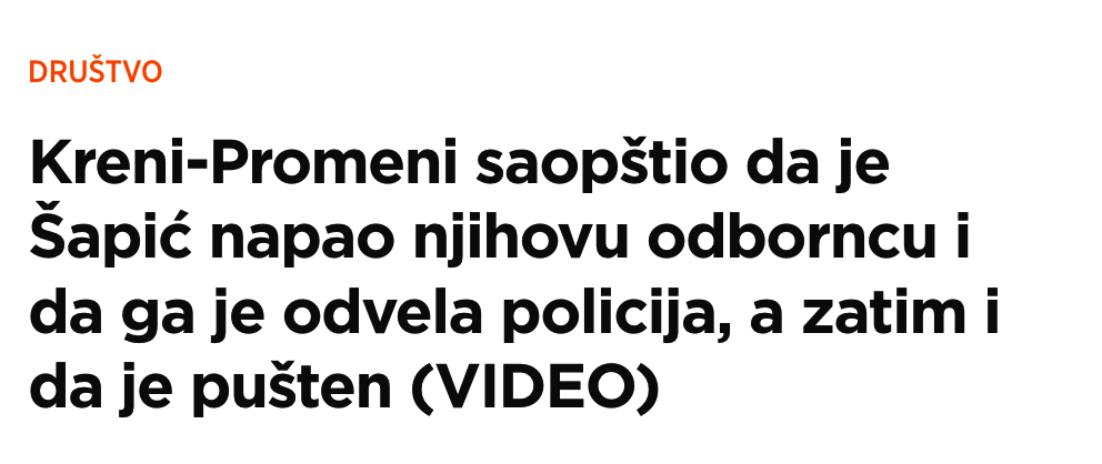Kreni-Promeni saopštio da je Šapić napao njihovu odborncu i da ga je odvela policija, a zatim i da je pušten (VIDEO)