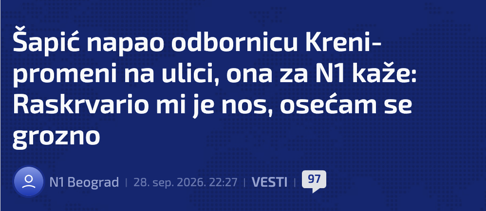 Šapić napao odbornicu Kreni-promeni na ulici, ona za N1 kaže: Raskrvario mi je nos, osećam se grozno