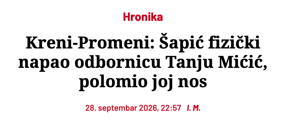 Kreni-Promeni: Šapić fizički napao odbornicu Tanju Mićić, polomio joj nos